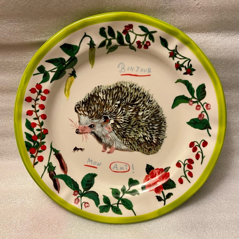 Anthropologie Nathalie Lete Francophile 10” Dinner Plate Hedgehog Multicolor